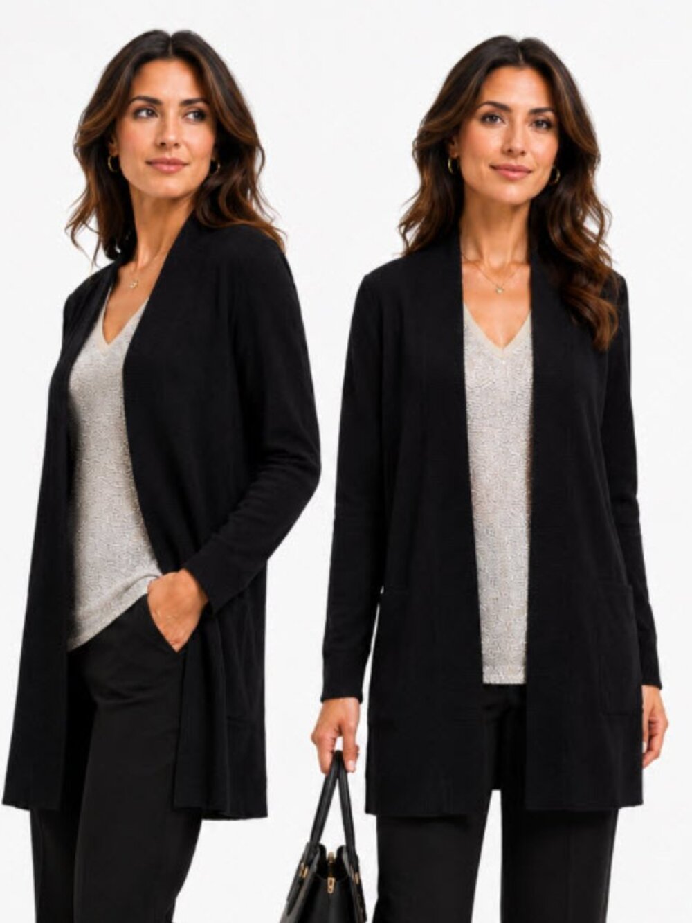Talbots Black Merino Wool Open Cardigan Duster Sweater Medium